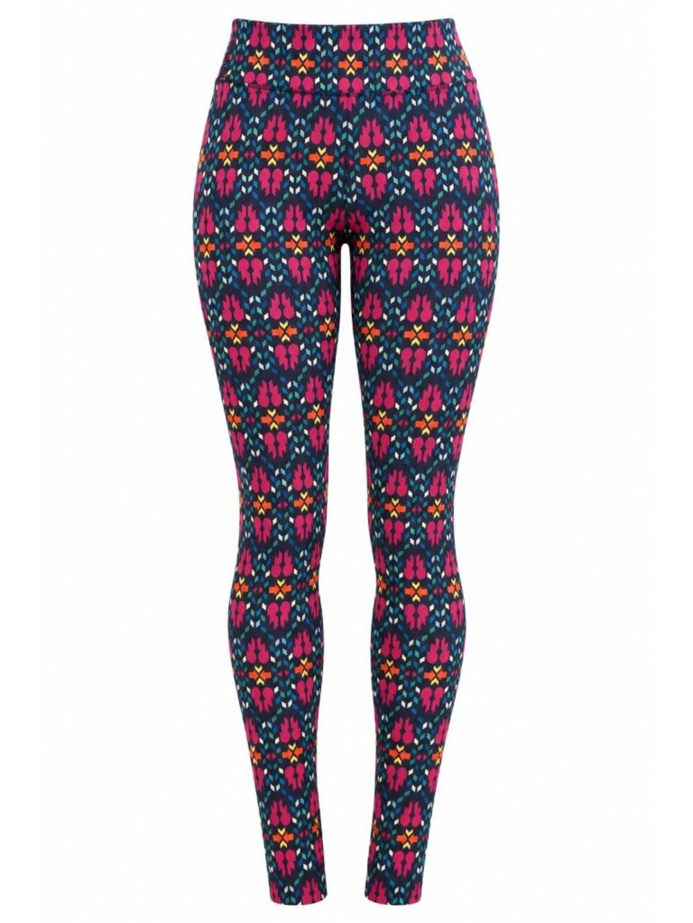 LuLaRoe OS Navy Pink Teal Geometric Leggings Buttery Soft Stretch Casual Lounge